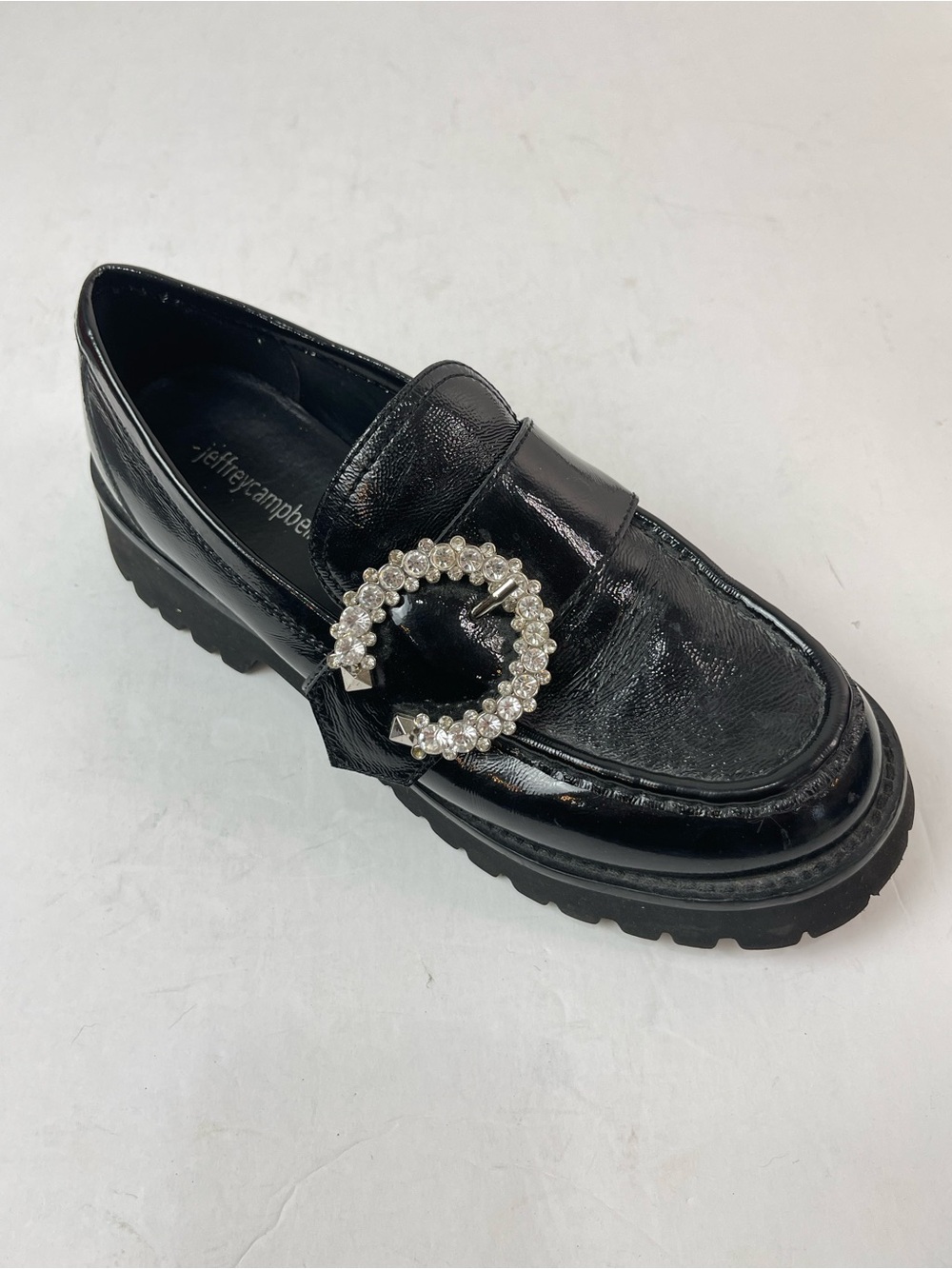 JEFFREY CAMPBEL Recess-O SHOES Black Preppy Chunky Loafers‎ 8 Rhinestone